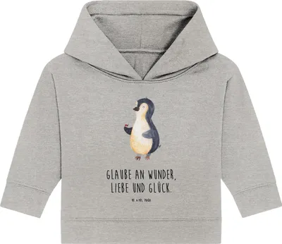 Produktbild von Mr. & Mrs. Panda Organic Baby Hoodie Pinguin Marienkäfer 24. - 36. Monat - Heather Grey - Geschenk, Kleine Wunder, Kapuzenshirt, Liebe, Aufmerksam, Kapuzensweatshirt