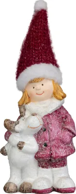 Zdjęcie produktu dla MagicHome, dekoracja świąteczna "Dziewczynka z reniferem", 23 cm - zestaw 2 sztuki.
