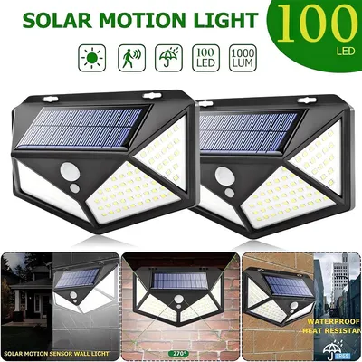 Collage of solar motion lights, showing them mounted on walls and in use.