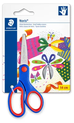 Zdjęcie produktu dla Staedtler Noris Club 965, Pojedyńczy, Niebieski, Czerwony, Stal nierdzewna, Nożyczki do wycinania wzorów, Oburęczny, Uchwyt semi-offsetowy