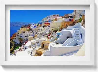 Produktbild von Griechenland Santorini– Wandbild mit Rahmen – Gerahmtes Bild  – Wanddekoration – 30x20 cm –  Weiß Rahmen