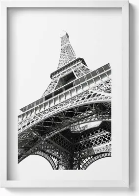 Produktbild von Schwarzer und weißer Eiffelturm in Paris– Wandbild mit Rahmen – Gerahmtes Bild  – Wanddekoration – 40x60 cm – Weiß