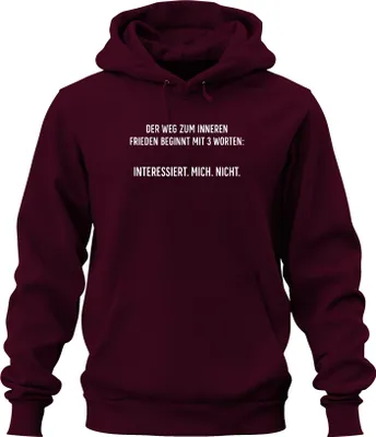 Obrázek produktu pro Nezajímá mě Inner Peace Sarcastic Ironic Uni mikina s kapucí, burgundská, XL