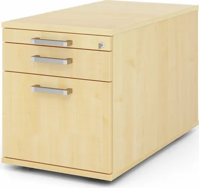 Produktbild von Rollcontainer Arvo | Ahorn | HxBxT 51,2x42,8x80cm | Chromgriff | 3 Schübe | Mit Schloss & Zentralverriegelung