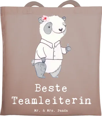 Produktbild von Mr. & Mrs. Panda Tote Bag Panda Beste Teamleiterin - Braun Pastell - Geschenk, Vorgesetzte, Tasche, Abschiedsgeschenk, Jutebeutel, Laptoptasche, Chefin, totebag, Shopping