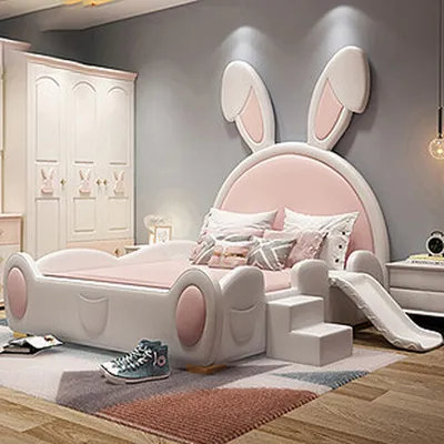 Immagine prodotto di Letto per bambini Rabbit girl rosa orecchie di coniglio a due orecchie 1200x1900mm con materasso 【W433+CD】