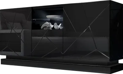 Produktbild von MIRJAN24 Türkommode Qiu 2D1K, Highboard mit 2 Drehtüren und Klappe, gedämpftem Schließsystem (Farbe: Schwarz / Schwarz Hochglanz, ohne Beleuchtung)