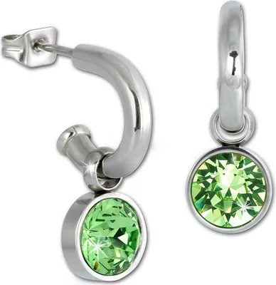 Image de Amello Boucles d'oreilles en acier inoxydable Femme Créoles vert clair scintillant zirconias ESOS02L