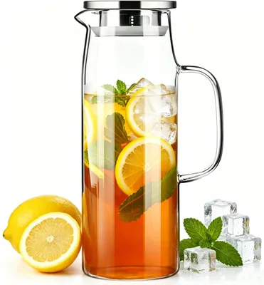 Image de Carafe en verre de 1,5 litre, avec couvercle en acier inoxydable