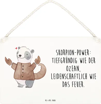 Produktbild von Mr. & Mrs. Panda Schild Skorpion Astrologie DIN A4 - Weiß - Geschenk, wandtafel, Türschild, Holzschild, Sternzeichen, Wandbild Holz, Tierkreiszeichen, Geburtstagsgeschenk