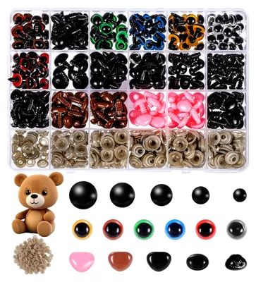 Produktbild von 600 Stück Sicherheitsaugen für Häkeltiere, 6-14 mm Bunte Amigurumi Augen mit Unterlegscheiben, Sicherheitsaugen und Sicherheitsnasen zum Basteln für DIY Puppe Plüschtier