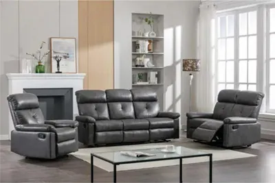Produktbild von Happy Home Polstergarnitur 3tlg. mit 5 Relaxfunktionen in Lederoptik - Dunkelgrau