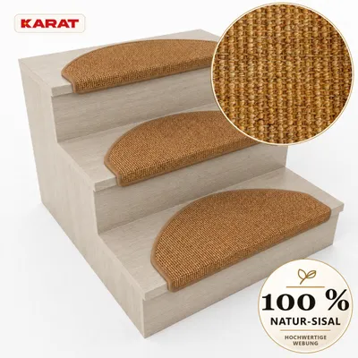 Productafbeelding van Sisal trapmat "Goa" van 100% sisal, halfrond, met plakstroken, kurk, 23,5 x 65 cm