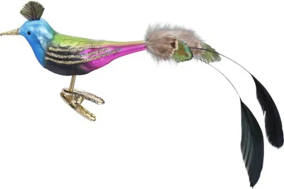Produktbild von Christbaumschmuck Pfau auf Clip Glas 10cm bunt, 1 Stück