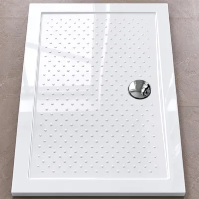 Produktbild von doporro Duschtasse Duschwanne Anti-Rutsch 70x100x4 flach aus Acryl in Weiß DIN-Anschlüsse auch für bodenebene Montage geeignet Lucia2AR
