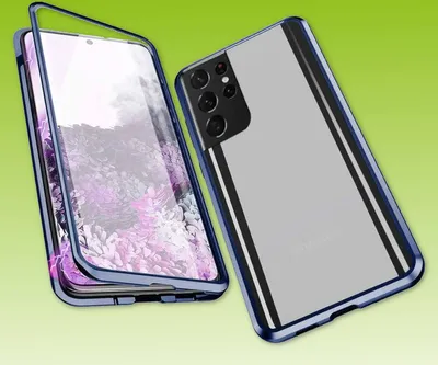 Immagine prodotto di Custodia magnetica bifacciale in vetro per telefono cellulare blu per Samsung Galaxy S21 Ultra