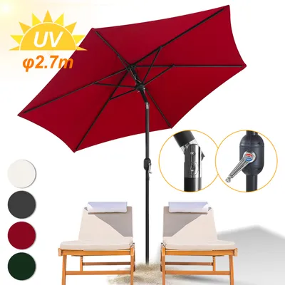 Obrázek produktu pro Jayseuw slunečník kulatý, skládací železný balkonový slunečník s kličkou, sklápěcí, 270 cm, červený
