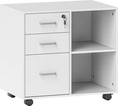 Image de HOMCOM Support d'imprimante à 3 tiroirs verrouillables, meuble de rangement sur roulettes, caisson de bureau avec étagères ouvertes, 60 x 40 x 56 cm, blanc