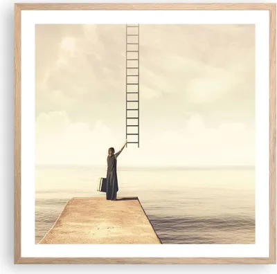 Produktbild von Gerahmtes Poster - Rahmen in heller Eiche - Symbol Frau Leiter - 60x60 cm - Wand Bild - Wanddeko - Wandbilder - Wandposter - Bilderrahmen - Bilder - Kunstdruck - Wandbild - P2NAC60x60-4339