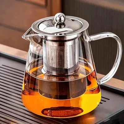 Productafbeelding van Theekann van borosilicaatglas, 550 ml, met roestvrijstalen zeef, hittebestendig, geschikt voor losse thee