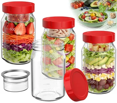 Obrázek produktu pro Sada čtyř skleněných nádob na salát s víkem