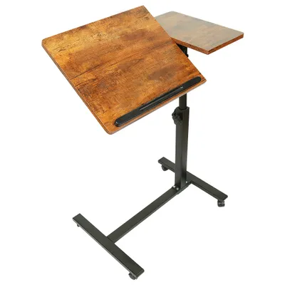 Image de Table mobile pour ordinateur portable réglable en hauteur Table basse Table d'appoint avec roulettes et freins jaune brunâtre