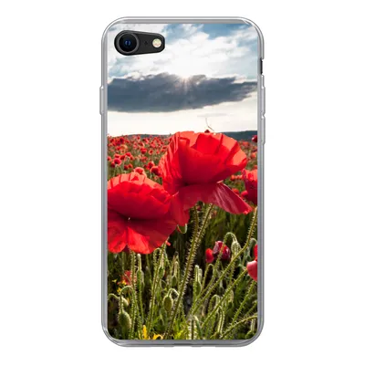 Produktbild von MuchoWow® Handyhülle Schutzhülle Hülle für iPhone 8 Mohnblumen vor einem dramatischen, stürmischen Himmel Silikon Softcase Handy Hülle - Schutzhaube