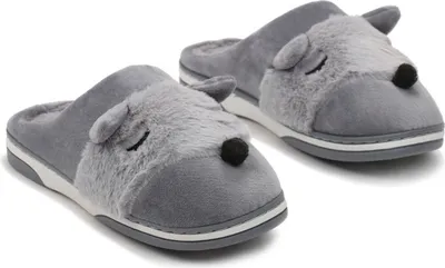 Produktbild von Damen Gefüttert Hausschuhe Plüsch Fuchsmuster Isoliert Slippers Fox Grau Gr.36/37