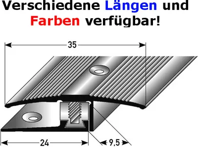 Produktbild von Übergangsprofil / Übergangsschiene Laminat "Vernon", Höhe 7 - 17 mm, 35 mm breit, 3-teilig, Aluminium eloxiert, gebohrt, Flex-silber-2700