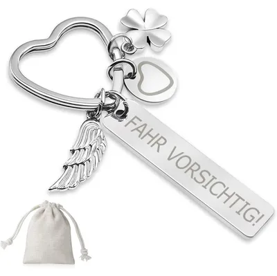 Productafbeelding van Hartvormige sleutelhanger met gravure | Engelmotief | Cadeau voor vrouwen en meisjes | Zilver