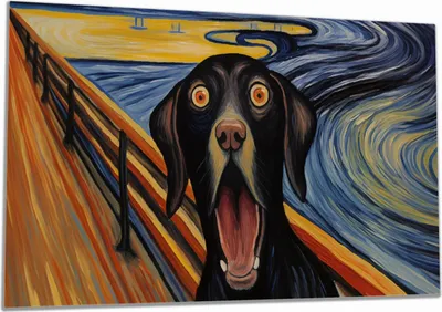 Produktbild von Wallario Herdabdeckplatte aus Glas, Größe 90 x 52 cm 1-teilig, Motiv Der Schrei des Hundes