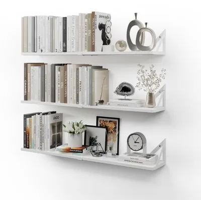 Schwebende Bücherregale Set 3er, Weiß, 80x15x13 cm, Paulowniaholz