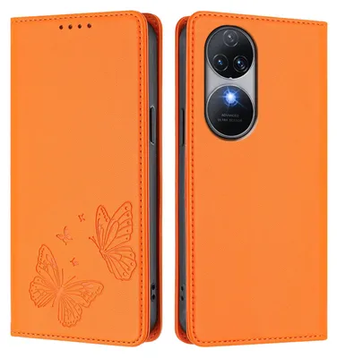 Produktbild von Lederhülle für Oukitel C38, Schmetterling Prägung Leder Brieftasche Schutzhülle mit Ständer Orange