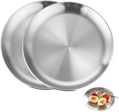 Obrázek produktu pro Sada talířů na jídlo – balení po 2 kusech – minimalistický design – 20 cm – nerezová ocel – ideální pro kempování, pikniky a oslavy