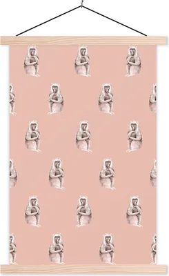 Produktbild von MuchoWow® Textilposter Affe - Muster - Pastell 120x180 cm mit holzfarbenen Rahmen - Textil-Plakat