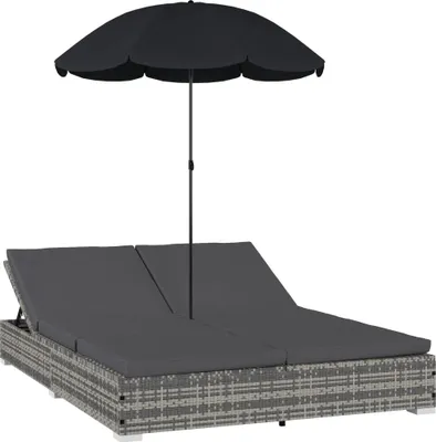 Produktbild von vidaXL Outdoor-Loungebett mit Sonnenschirm Poly Rattan Grau