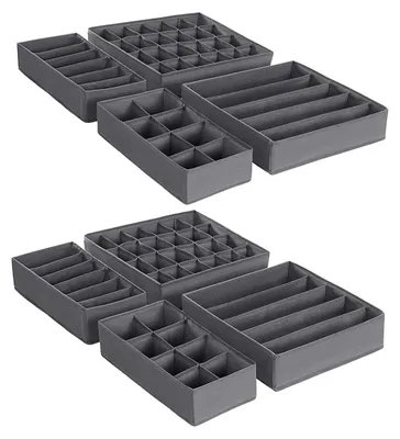 Image de Ensemble de 8 organisateurs de tiroirs pour sous-vêtements – Gris – 32 x 32 x 10 cm