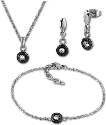 Produktbild von Amello Edelstahl Zirkonia silberfarben schwarz glänzend Damen Sets ESSX35S