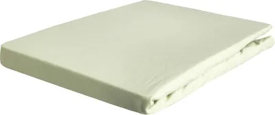 A folded green jersey fitted sheet is shown on a white background.