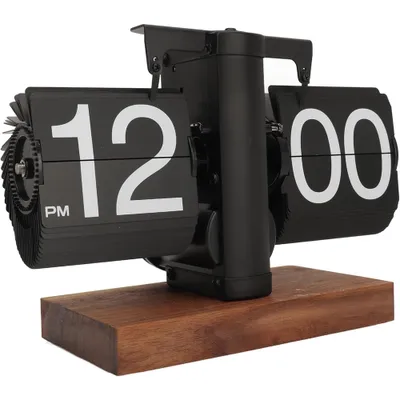 Produktbild von Tischuhr, Retro-Flip-Uhr, Digitale Klappuhr, automatisch drehend, batteriebetriebene mechanische Uhr, Schwarz