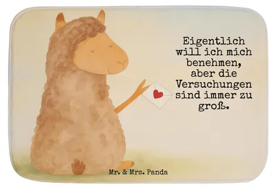Produktbild von Mr. & Mrs. Panda Badematte Alpaka Fahne Design - Weiß - Geschenk, Badvorleger, Badteppich, duschmatte, Lama, Liebe, Lamas, Badezimmerteppich, Badezimmer Matte, Alpakas