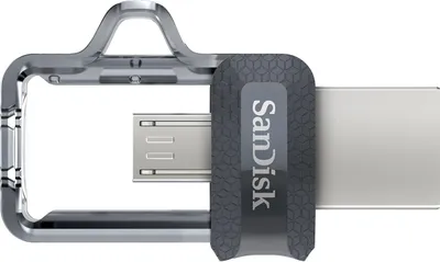 Produktbild von SanDisk Ultra Dual m3.0, 256 GB, USB Type-A / Micro-USB, 3.2 Gen 1 (3.1 Gen 1), 150 MB/s, Dia, Schwarz, Silber, Transparent