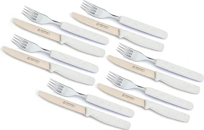 Produktbild von Marsvogel | Tafelbesteck |12 tlg | weiß/flitter | 6x Tischmesser + 6x Menügabel | Besteck-Set | besonderes Design