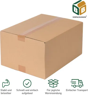 Produktbild von 25 x Faltkartons (250 x 175 x 100 mm) stabil 1-wellig Versandkarton Päckchen DHL Hermes Schachtel Box Paket braun BB-Verpackungen