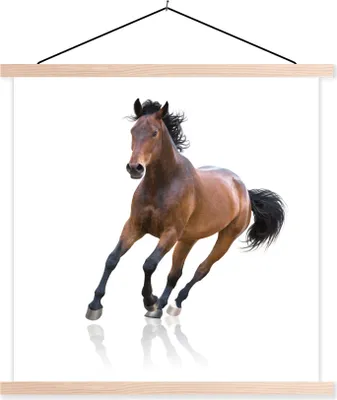 Produktbild von MuchoWow® Textilposter Pferd - Braun - Weiß 120x120 cm mit holzfarbenen Rahmen - Textil-Poster