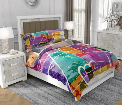 Immagine prodotto di Biancheria da letto 200x220 cm + 2x70x80 cm, set 3 pezzi, 100% cotone, cerniera, astratto, multicolore - SOVIO | So.0024