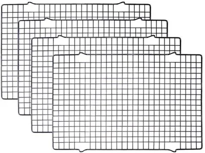 Produktbild von Unyqoos® Edelstahl-Backgitter 4er-Set, klappbar, 40,5 x 25,5 cm – antihaftbeschichtet, vielseitig zum Backen, Grillen und Abkühlen
