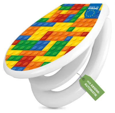 Produktbild von banjado Familien WC Sitz weiß mit Kindersitz und Absenkautomatik und Motiv Bausteine [TDWK 12142]