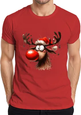 Produktbild von Lustiges Reh Rentier Rudolf Elch - Weihnachten Xmas Christmas Herren T-Shirt, Rot, XL