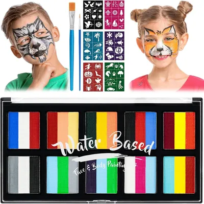 Productafbeelding van Face Paint Kit 24 Kleuren, 40 Sjablonen, Wasbare, Hypoallergene Gezichts- en Lichaamsverf, voor Feesten